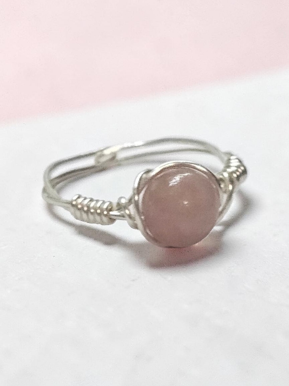 Handcrafted Silver Wire Ring with Pink Stone